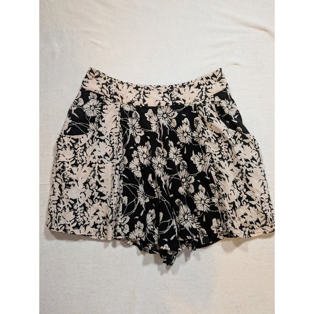 Free People Black and Cream Floral Bermuda Shorts